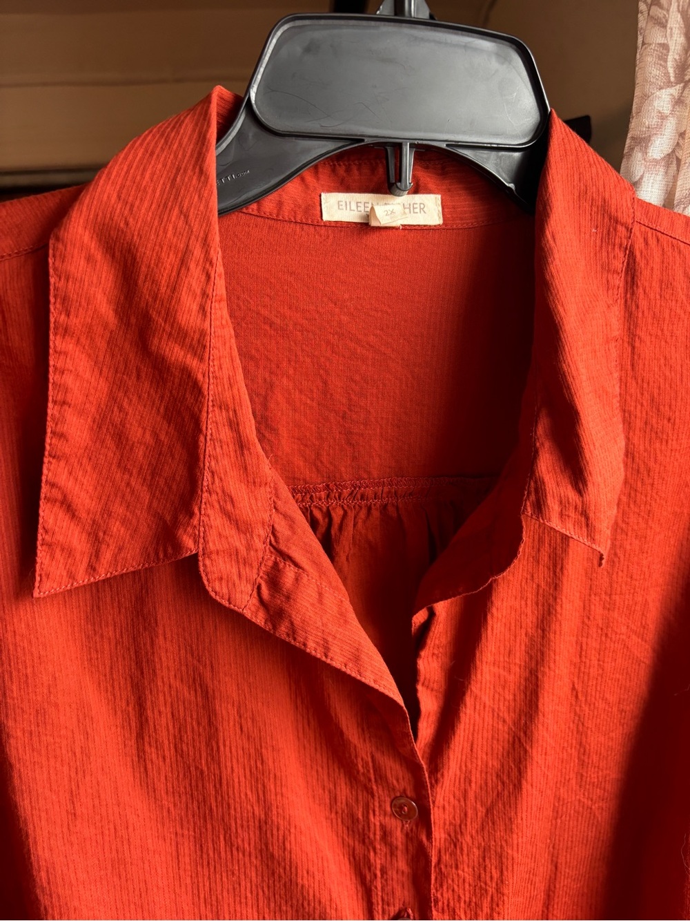 EUC Vintage Eileen Fisher Burnt Orange Red Cotton Button-Down Shirt | Women’s 1X - Picture 4 of 16
